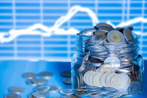 double exporsure stacked coins night with graph