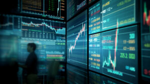 man is standing front wall charts graphs 1